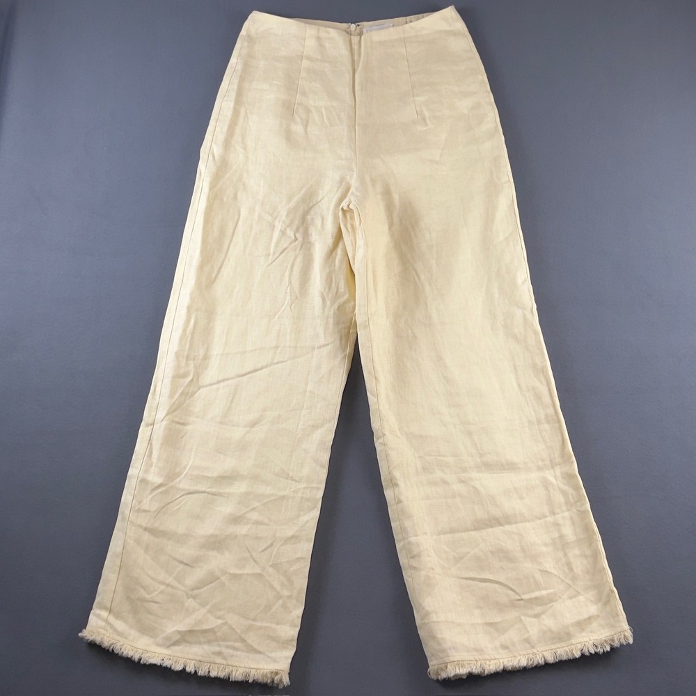 DISSH Lemon Yellow Linen Wide Leg Fringe Hem Pants US 6 DNP10033LEM.210